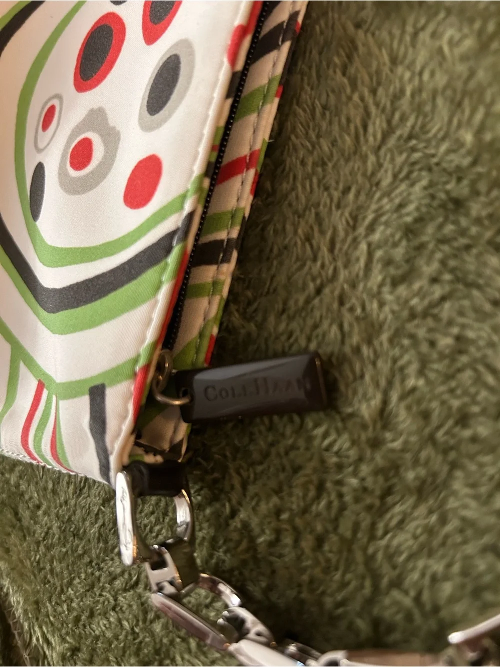 Vintage Cole Haan Retro Abstract Canvas Shoulder Bag - Green / Red